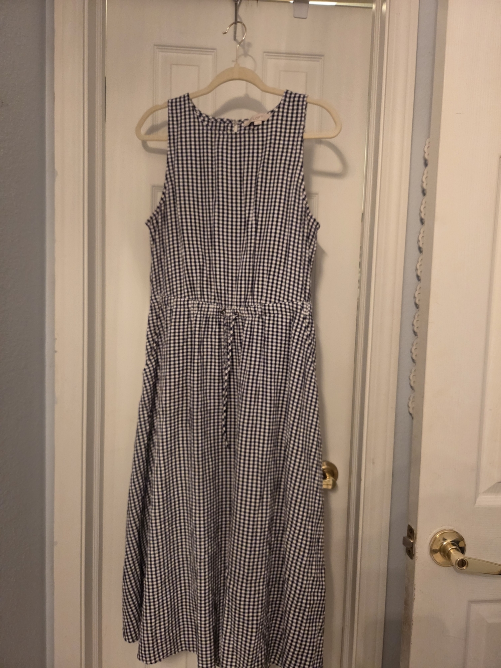 LOFT Black & White Gingham Tie-Waist Maxi Dress